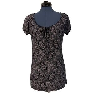 LOL Vintage Y2K Gray Paisley Lace up‎ Scoop Neck Milkmaid Babydoll Top Goth XXL